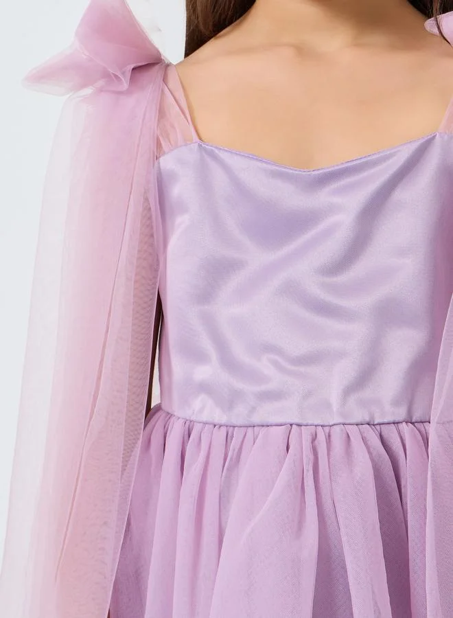Take Two  Girls Bow Sleeveless Cape Detail Mesh Dress for Women | Best Price UAE